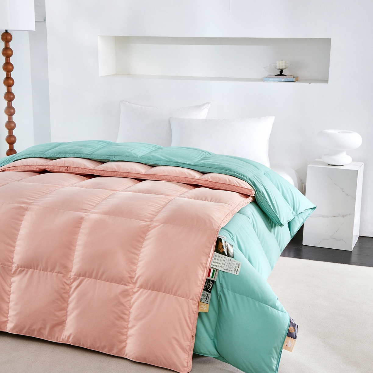 91家纺网 家纺一手货源 找家纺 华盛羽绒被壳 2024羽绒被新款匈牙利进口大朵羽绒被静音 匈牙利粉玉