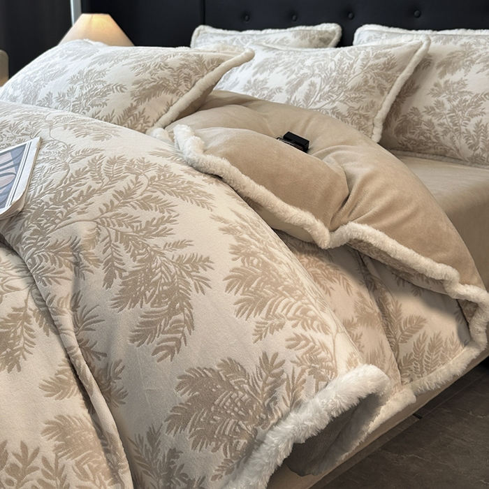 （总）金阳光家纺 2025新款A类雕花绒兔毛包边牛奶绒四件套