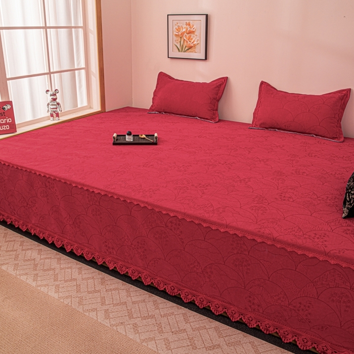 91家纺网 家纺一手货源 找家纺 （总）手艺人家纺 2025新款复合雪尼尔红色炕盖床盖单件XK3782-3786