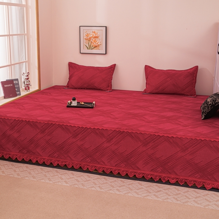 91家纺网 家纺一手货源 找家纺 （总）手艺人家纺 2025新款复合雪尼尔红色炕盖床盖单件XK3782-3786