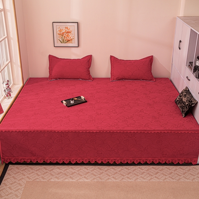 91家纺网 家纺一手货源 找家纺 手艺人家纺 2025新款复合雪尼尔红色炕盖床盖单件XK3782-3786 XK3785
