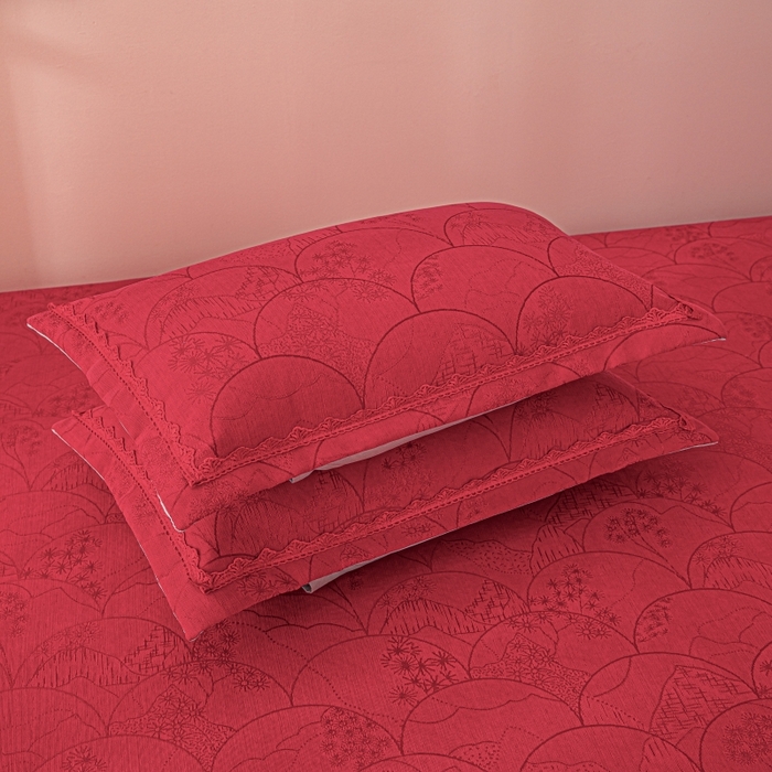 91家纺网 家纺一手货源 找家纺 手艺人家纺 2025新款复合雪尼尔红色炕盖床盖单件XK3782-3786 XK3785
