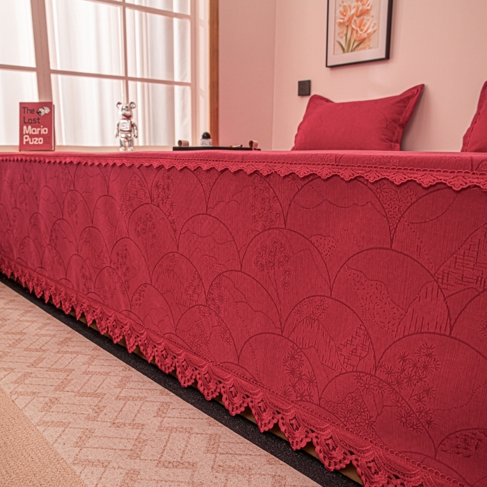 91家纺网 家纺一手货源 找家纺 手艺人家纺 2025新款复合雪尼尔红色炕盖床盖单件XK3782-3786 XK3785