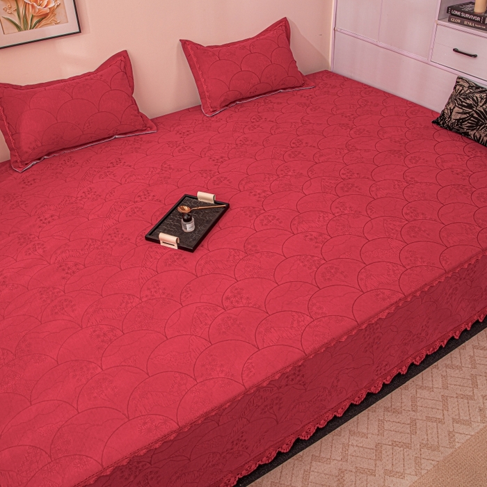 91家纺网 家纺一手货源 找家纺 手艺人家纺 2025新款复合雪尼尔红色炕盖床盖单件XK3782-3786 XK3785