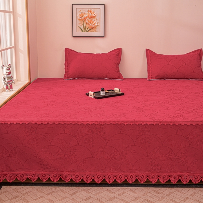 91家纺网 家纺一手货源 找家纺 手艺人家纺 2025新款复合雪尼尔红色炕盖床盖单件XK3782-3786 XK3785