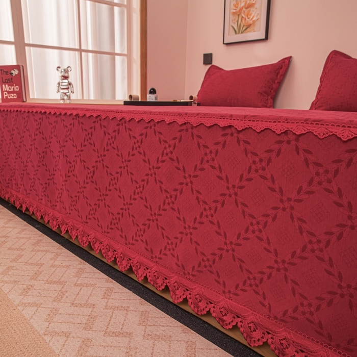 91家纺网 家纺一手货源 找家纺 手艺人家纺 2025新款复合雪尼尔红色炕盖床盖单件XK3782-3786 XK3783