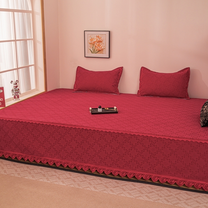 91家纺网 家纺一手货源 找家纺 手艺人家纺 2025新款复合雪尼尔红色炕盖床盖单件XK3782-3786 XK3783