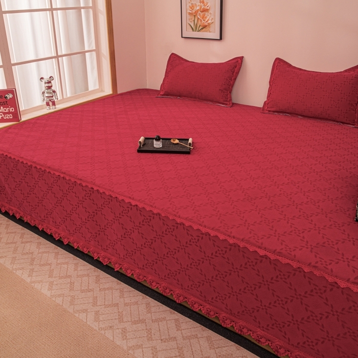 手艺人家纺 2025新款复合雪尼尔红色炕盖床盖单件XK3782-3786 XK3783