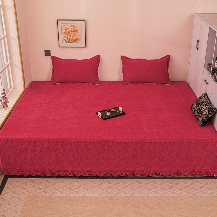 91家纺网 家纺一手货源 找家纺 手艺人家纺 2025新款复合雪尼尔红色炕盖床盖单件XK3782-3786 XK3786