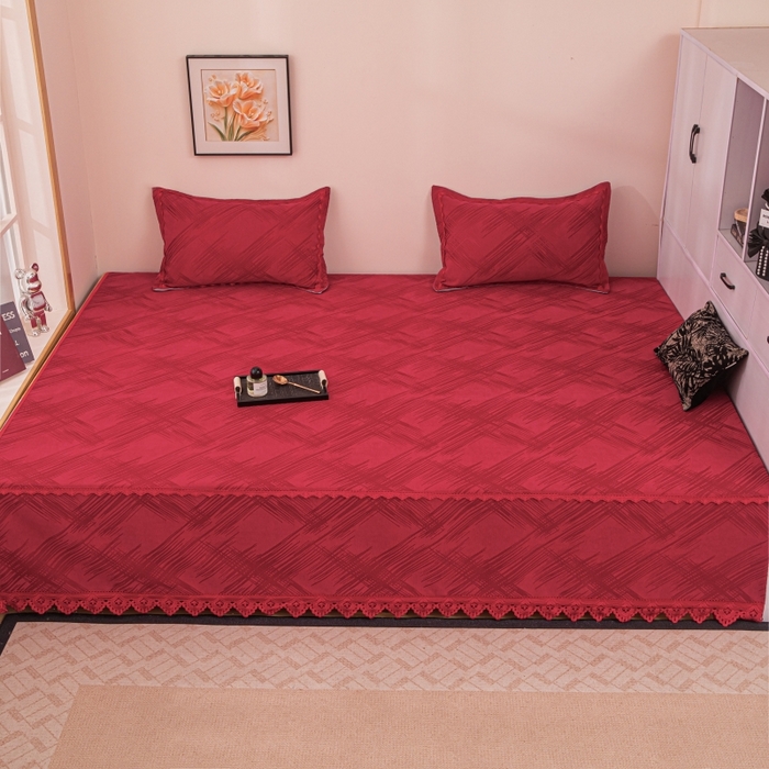 91家纺网 家纺一手货源 找家纺 手艺人家纺 2025新款复合雪尼尔红色炕盖床盖单件XK3782-3786 XK3782