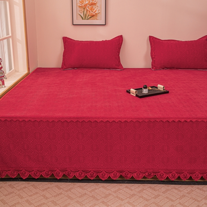 91家纺网 家纺一手货源 找家纺 手艺人家纺 2025新款复合雪尼尔红色炕盖床盖单件XK3782-3786 XK3786