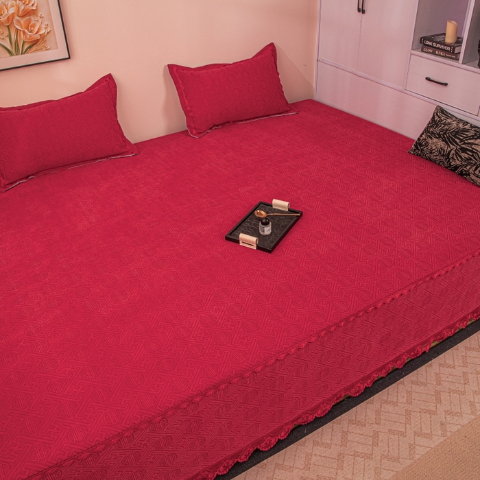 91家纺网 家纺一手货源 找家纺 手艺人家纺 2025新款复合雪尼尔红色炕盖床盖单件XK3782-3786 XK3786