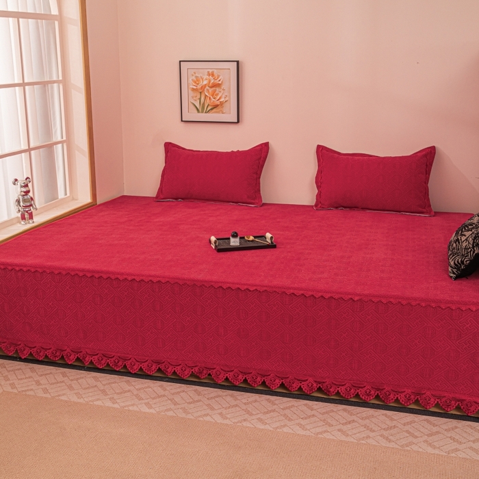 91家纺网 家纺一手货源 找家纺 手艺人家纺 2025新款复合雪尼尔红色炕盖床盖单件XK3782-3786 XK3786