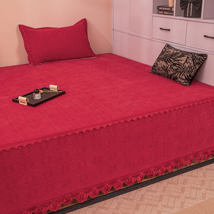 91家纺网 家纺一手货源 找家纺 手艺人家纺 2025新款复合雪尼尔红色炕盖床盖单件XK3782-3786 XK3786