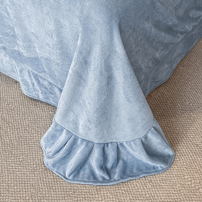 91家纺网 家纺一手货源 找家纺 金阳光家纺 2025新款A类立体雕花蝴蝶结包边款牛奶绒四件套-舞蝶系列 舞蝶-蝶蓝