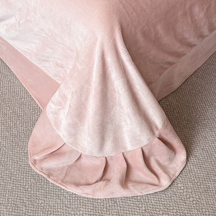 91家纺网 家纺一手货源 找家纺 金阳光家纺 2025新款A类立体雕花蝴蝶结包边款牛奶绒四件套-舞蝶系列 舞蝶-蝶粉