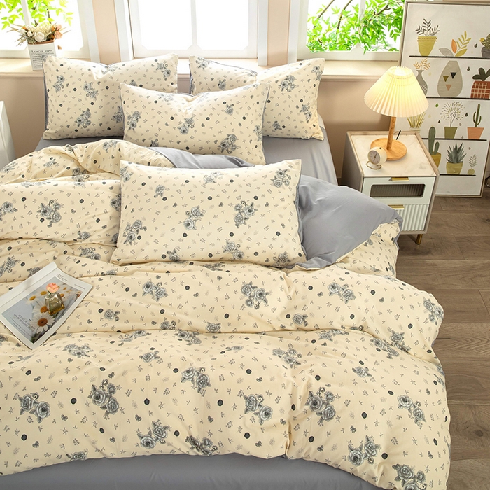 91家纺网 家纺一手货源 找家纺 亦帆枕芯 2025新款水洗棉四件套 玫瑰蝶影