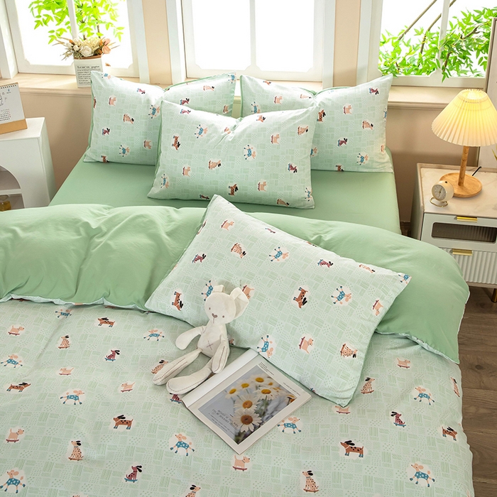 91家纺网 家纺一手货源 找家纺 亦帆枕芯 2025新款水洗棉四件套 萌犬趣行