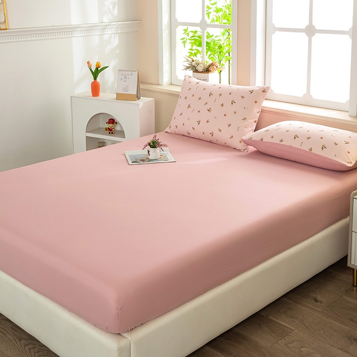 91家纺网 家纺一手货源 找家纺 亦帆枕芯 2025新款水洗棉四件套 浅粉花语