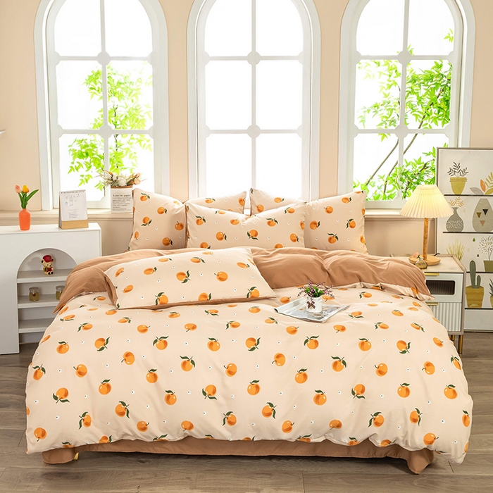 91家纺网 家纺一手货源 找家纺 亦帆枕芯 2025新款水洗棉四件套 浅桃橘影