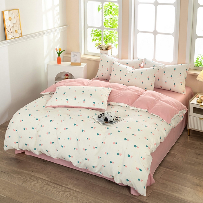 91家纺网 家纺一手货源 找家纺 亦帆枕芯 2025新款水洗棉四件套 双心漫旅