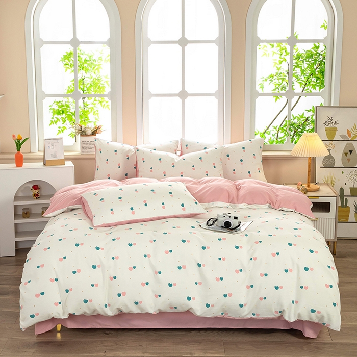 91家纺网 家纺一手货源 找家纺 亦帆枕芯 2025新款水洗棉四件套 双心漫旅