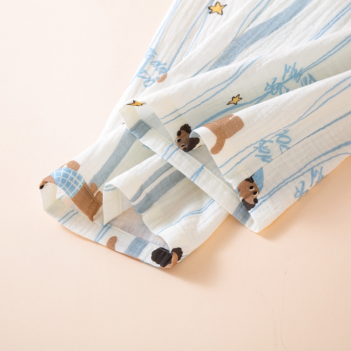 91家纺网 家纺一手货源 找家纺 （总）洛兰沙家居馆【只代发】【只代发】2025新款日系简约纯棉双层纱绉布女士睡衣春秋夏季薄款长袖长裤可外穿家居服