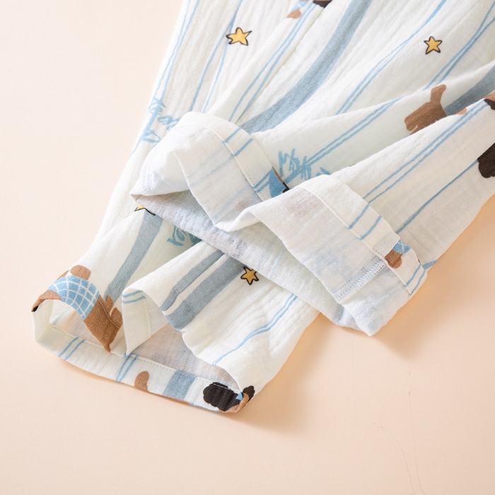 91家纺网 家纺一手货源 找家纺 （总）洛兰沙家居馆【只代发】【只代发】2025新款日系简约纯棉双层纱绉布女士睡衣春秋夏季薄款长袖长裤可外穿家居服