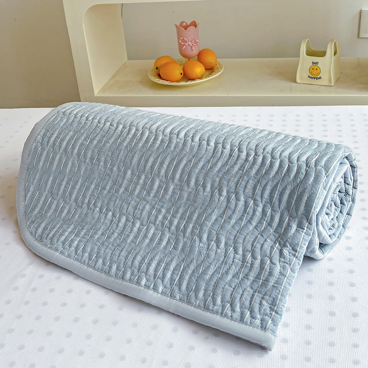 91家纺网 家纺一手货源 找家纺 乐野家居 2025热款学生床全棉色织水洗棉夹棉多功能床垫-床盖 可乐蓝