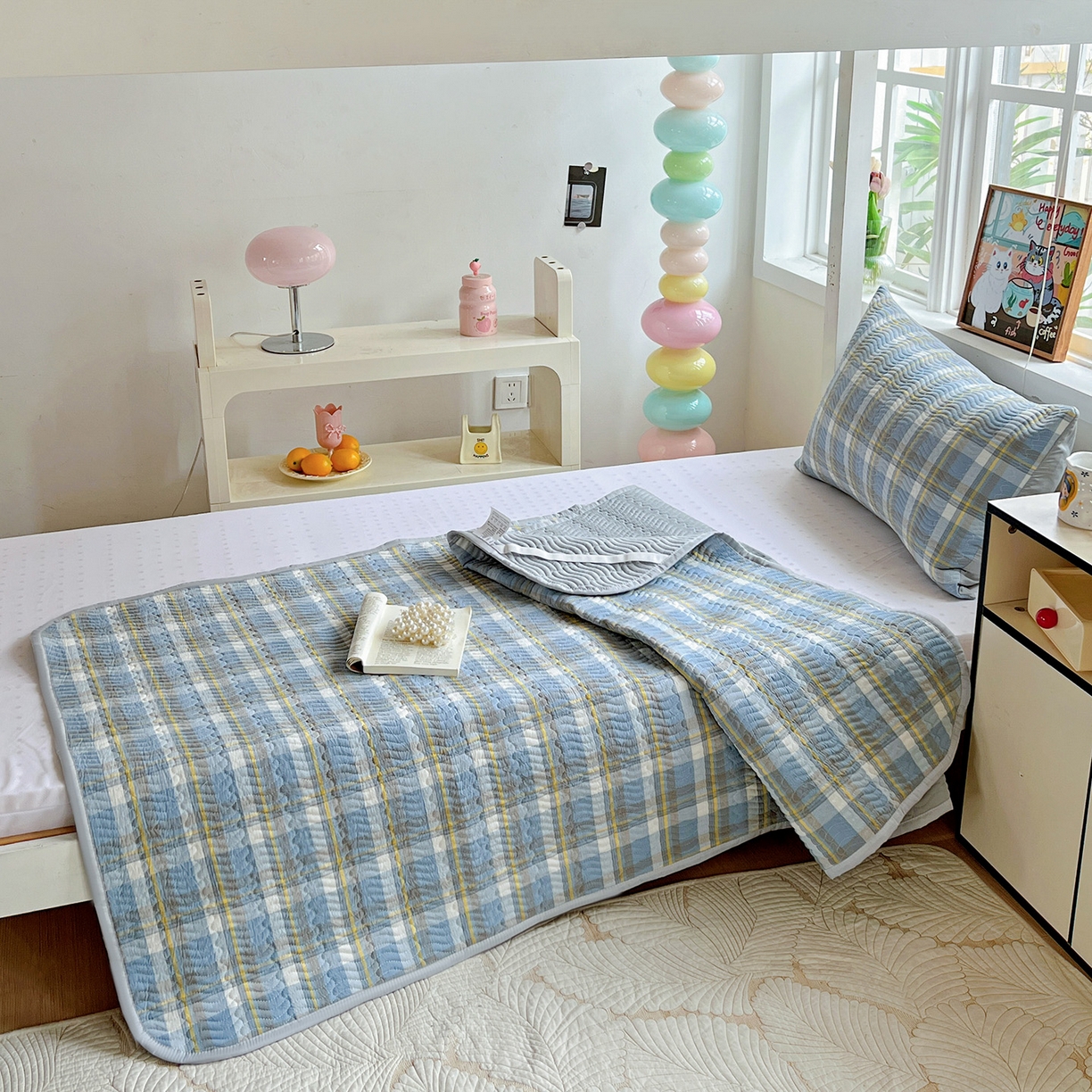 91家纺网 家纺一手货源 找家纺 乐野家居 2025热款学生床全棉色织水洗棉夹棉多功能床垫-床盖 简兮兰