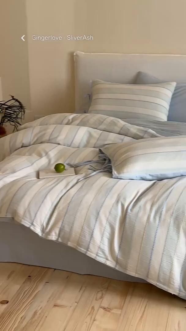 91家纺网 家纺一手货源 找家纺 小春日和 2025新款纯棉水洗提花四件套全棉中性风三件套穿绳工艺被套民宿床单加大被套1.8纯色床笠-醒春系列 醒春 蓝