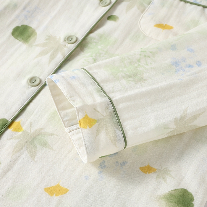 91家纺网 家纺一手货源 找家纺 （总）洛兰沙家居馆【只代发】【只代发】2025新款日系简约纯棉双层纱布女士睡衣春秋夏季薄款长袖长裤可外穿家居服