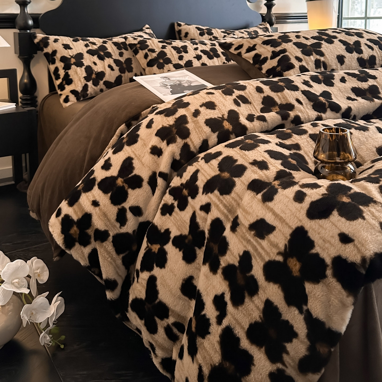 米彩家纺 2025新款A类高克重兔毛绒印花雕花四件套-美拉德-美拉德系列系列 美拉德-蝶豹咖