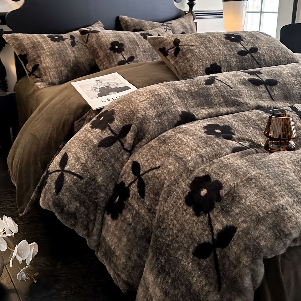 米彩家纺 2025新款A类高克重兔毛绒印花雕花四件套-美拉德-美拉德系列系列 美拉德-繁花灰