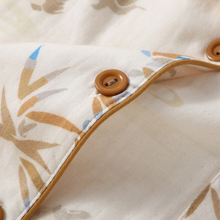 91家纺网 家纺一手货源 找家纺 （总）洛兰沙家居馆【只代发】【只代发】2025新款简约风纯棉双层细纱水洗棉女士睡衣春秋夏季薄款翻领斜襟长袖长裤可外穿家居服套装