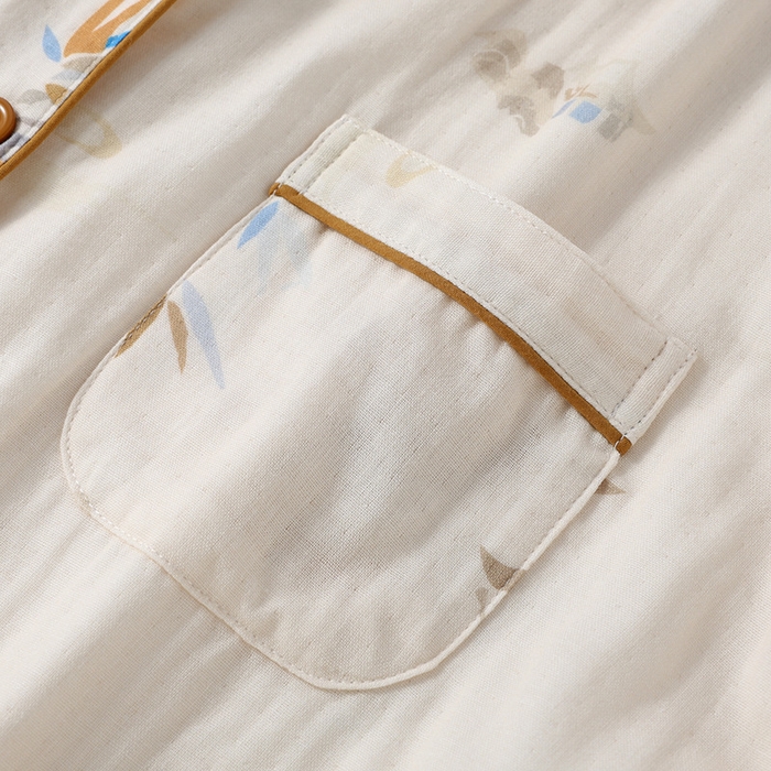 91家纺网 家纺一手货源 找家纺 （总）洛兰沙家居馆【只代发】【只代发】2025新款简约风纯棉双层细纱水洗棉女士睡衣春秋夏季薄款翻领斜襟长袖长裤可外穿家居服套装