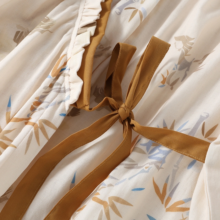 91家纺网 家纺一手货源 找家纺 （总）洛兰沙家居馆【只代发】【只代发】2025新款简约风纯棉双层细纱水洗棉女士睡衣春秋夏季薄款翻领斜襟长袖长裤可外穿家居服套装