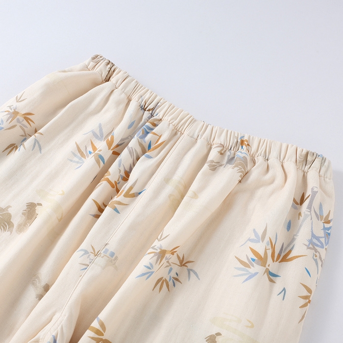 91家纺网 家纺一手货源 找家纺 （总）洛兰沙家居馆【只代发】【只代发】2025新款简约风纯棉双层细纱水洗棉女士睡衣春秋夏季薄款翻领斜襟长袖长裤可外穿家居服套装