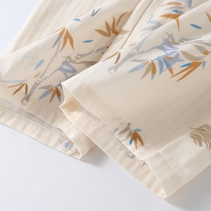 91家纺网 家纺一手货源 找家纺 （总）洛兰沙家居馆【只代发】【只代发】2025新款简约风纯棉双层细纱水洗棉女士睡衣春秋夏季薄款翻领斜襟长袖长裤可外穿家居服套装