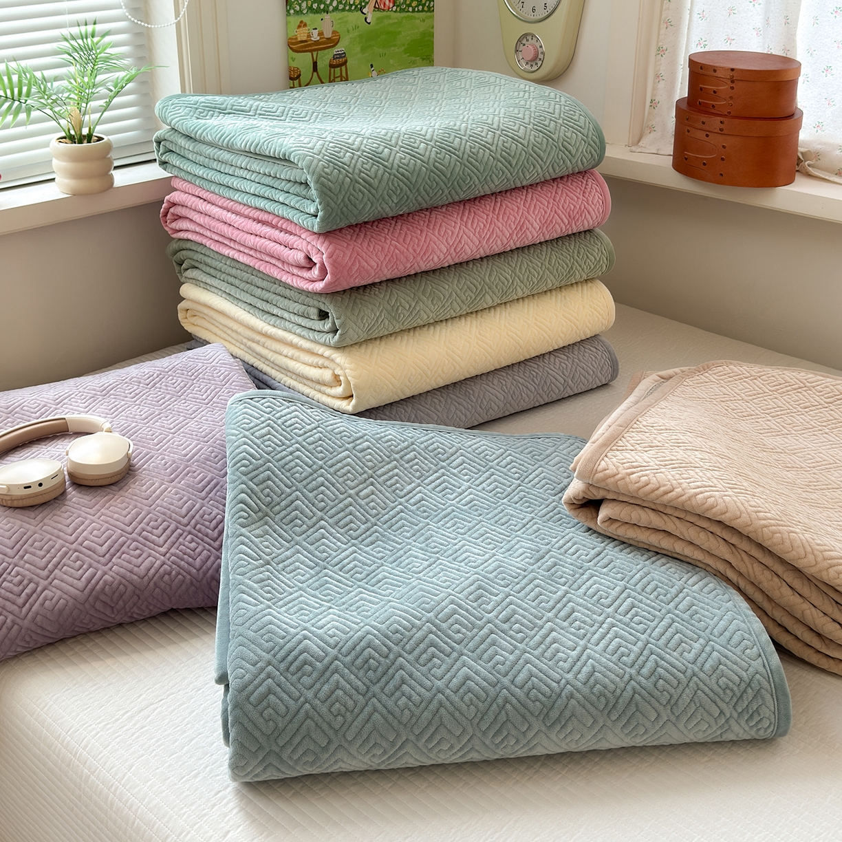 91家纺网 家纺一手货源 找家纺 （总）美优兰 2025新款棉加绒高温砂洗夹棉单床盖 床盖单件