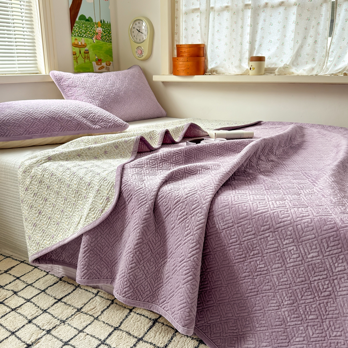 91家纺网 家纺一手货源 找家纺 （总）美优兰 2025新款棉加绒高温砂洗夹棉单床盖 床盖单件