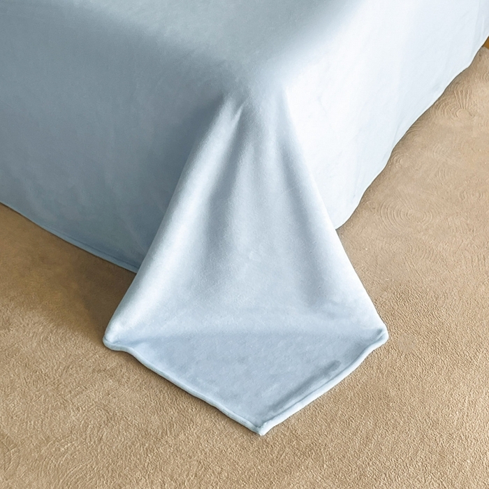 91家纺网 家纺一手货源 找家纺 米彩家纺 2025新款A类牛奶绒立体雕花烂花宽边四件套 蝴蝶天蓝