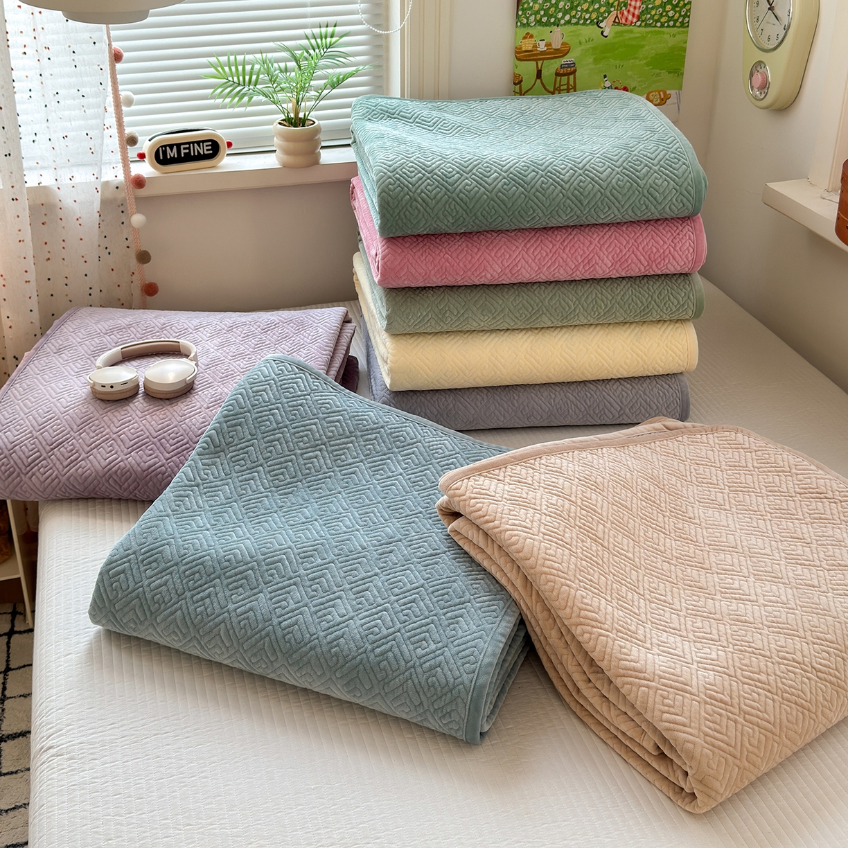 91家纺网 家纺一手货源 找家纺 美优兰 2025新款棉加绒高温砂洗夹棉单床盖 床盖单件 组合图仅供展示不可下单