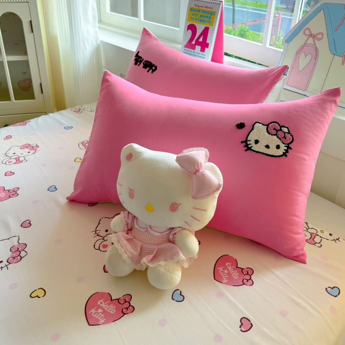 91家纺网 家纺一手货源 找家纺 （总）艾特你 2025新款三丽鸥水洗云朵棉毛巾绣四件套学生宿舍三件套-三丽鸥