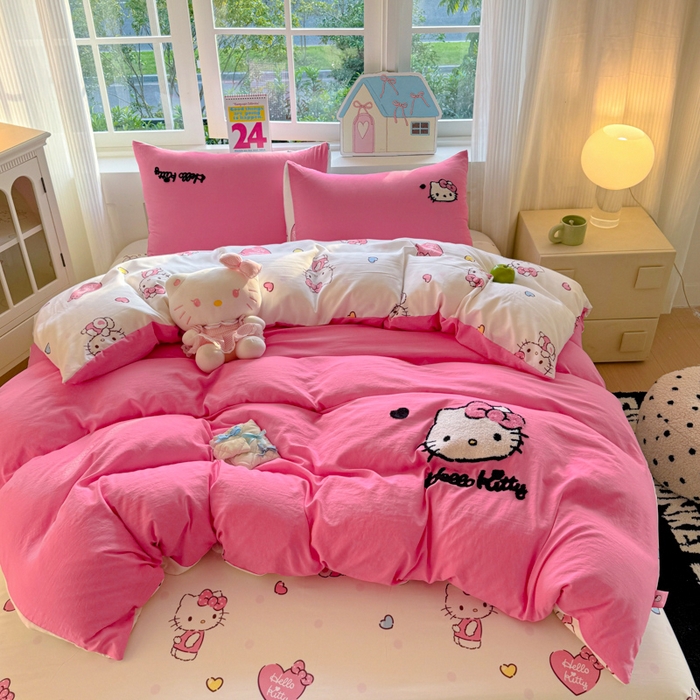 91家纺网 家纺一手货源 找家纺 （总）艾特你 2025新款三丽鸥水洗云朵棉毛巾绣四件套学生宿舍三件套-三丽鸥