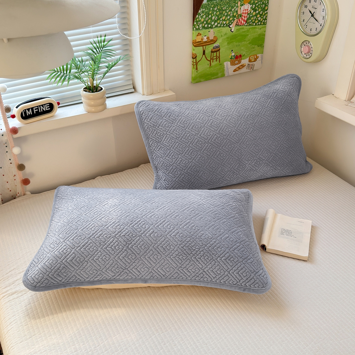 91家纺网 家纺一手货源 找家纺 美优兰 2025新款棉加绒高温砂洗夹棉单床盖 床盖单件 暖阳-灰色