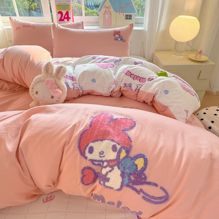 91家纺网 家纺一手货源 找家纺 （总）艾特你 2025新款三丽鸥水洗云朵棉毛巾绣四件套学生宿舍三件套-三丽鸥