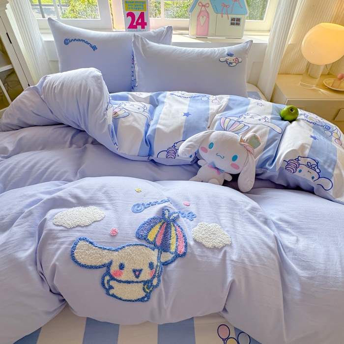 91家纺网 家纺一手货源 找家纺 （总）艾特你 2025新款三丽鸥水洗云朵棉毛巾绣四件套学生宿舍三件套-三丽鸥
