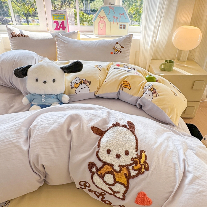 91家纺网 家纺一手货源 找家纺 （总）艾特你 2025新款三丽鸥水洗云朵棉毛巾绣四件套学生宿舍三件套-三丽鸥