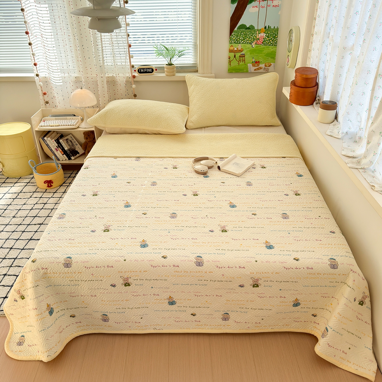 91家纺网 家纺一手货源 找家纺 美优兰 2025新款棉加绒高温砂洗夹棉单床盖 床盖单件 暖阳-米黄